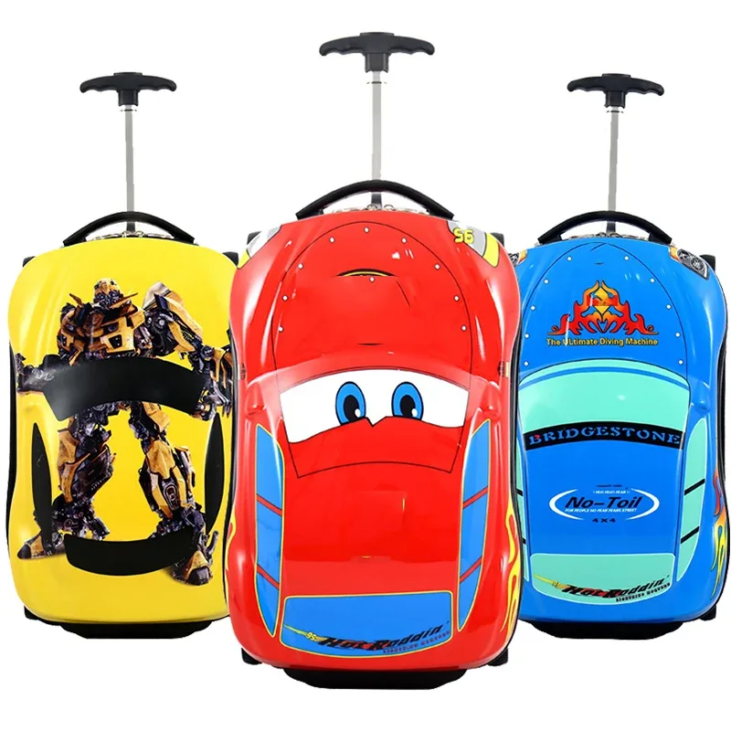 valise de voyage 3d pour enfants, valise à roulettes avec voiture, dessin animé, pour garçons