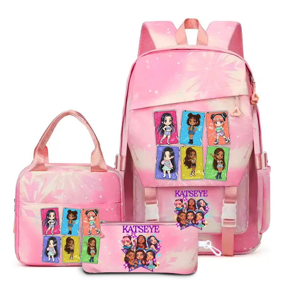 katseye musique sacs à dos 3 pièces ensembles femmes hommes lycée sacs toile kawaii adolescents sac à dos pour ordinateur portable dessin animé livre sacs yk2