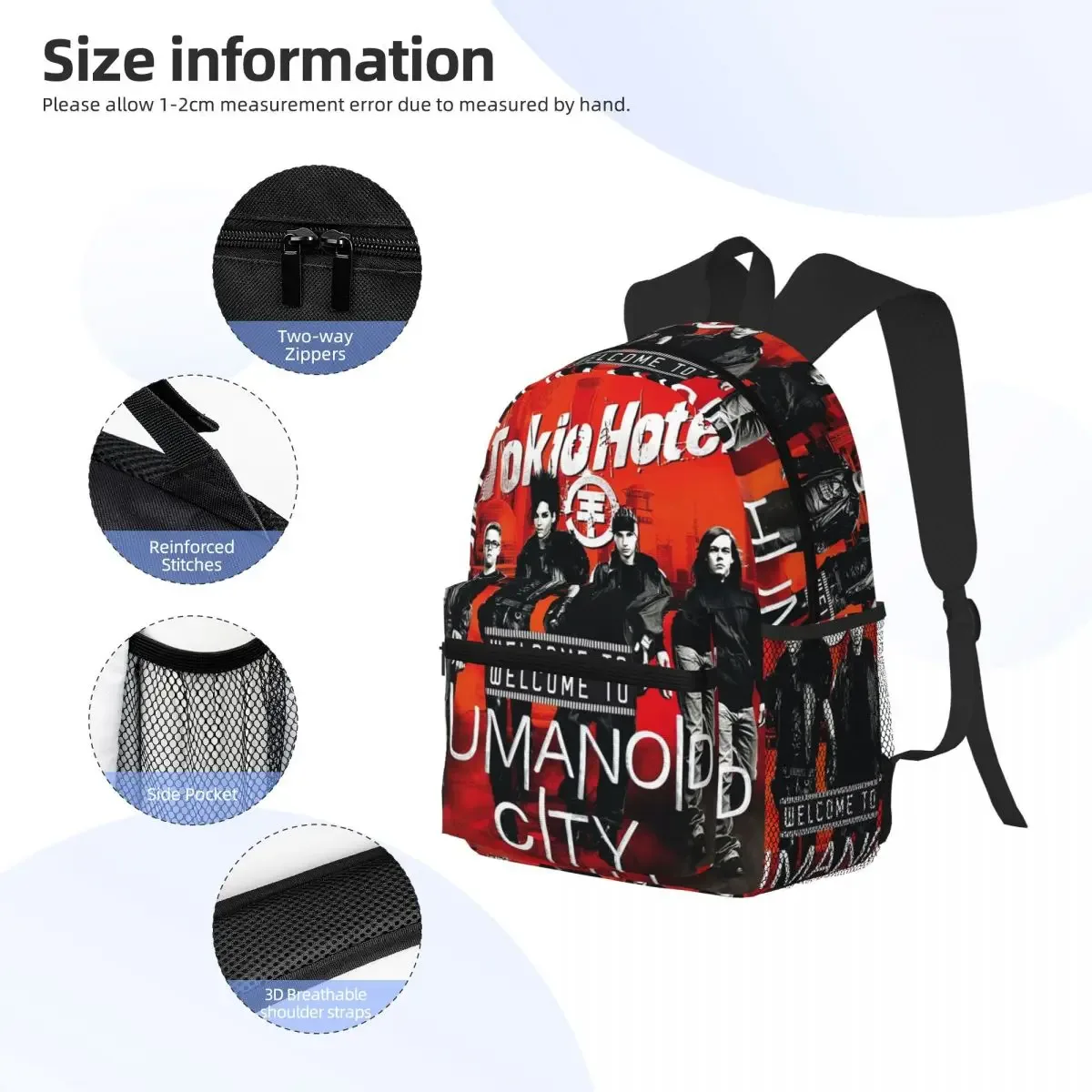 tokio hôtel étudiant sac à dos sac d'école randonnée voyage sac à dos pour hommes femmes mode bookbag sacs à bandoulière