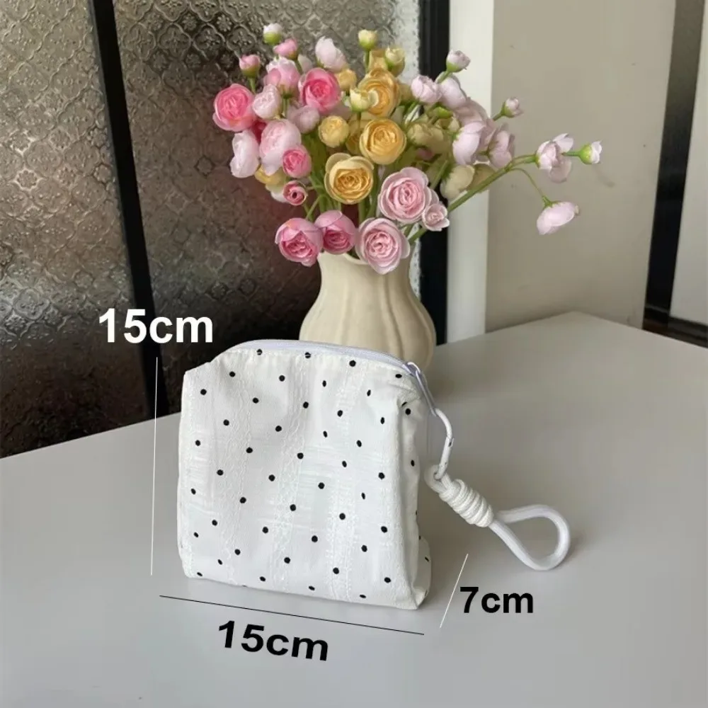 trousse de maquillage portable à pois noirs style doux grande capacité sac de toilette pochette de rangement à fermeture éclair organisateur cosmétique