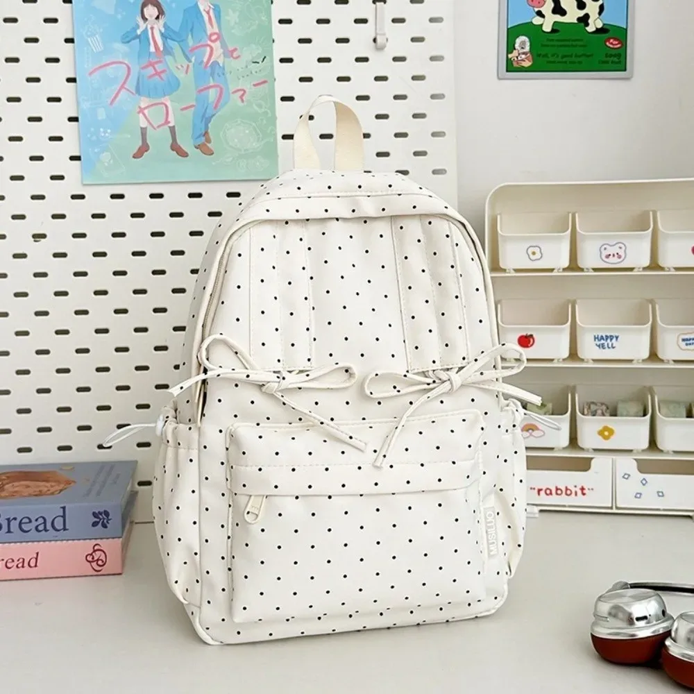 sac à dos de voyage à pois tendance avec nœud, grande capacité, cartable d'étudiant, sac à dos multi-poches en nylon pour ordinateur portable