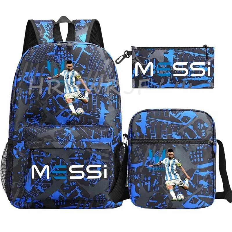 sac à dos de football messi imprimé, grande capacité, sacs d'école avec étui à stylos décontracté, sac à bandoulière, sac de sport no 10, sacs de voyage pour femmes et hommes
