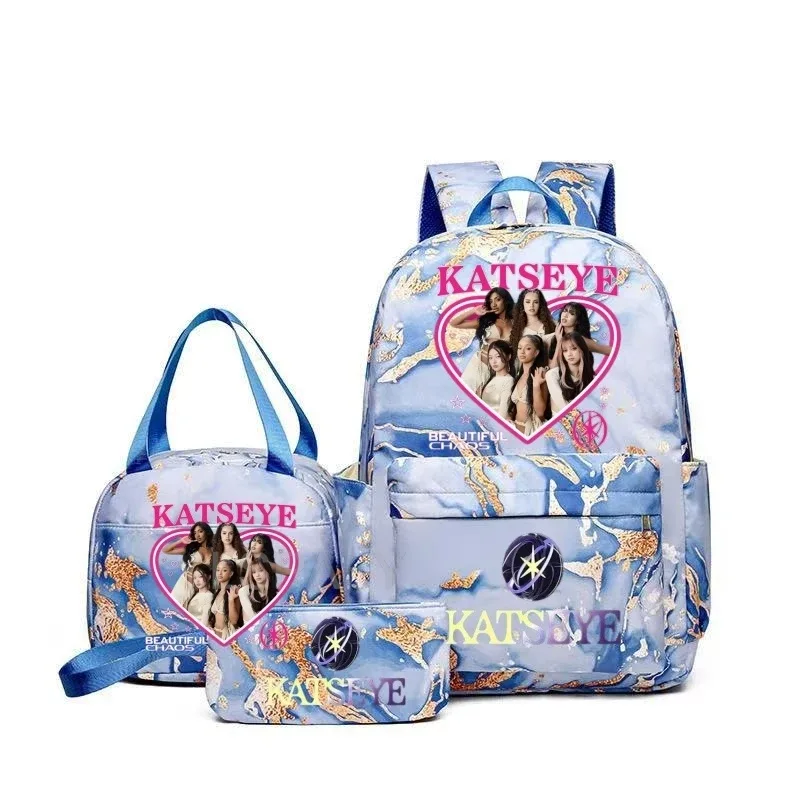 sac à dos grande capacité imprimé katseye amusant, léger, pour l'école, les voyages, décontracté, pour femmes et filles, avec compartiment pour stylos et sac à déjeuner