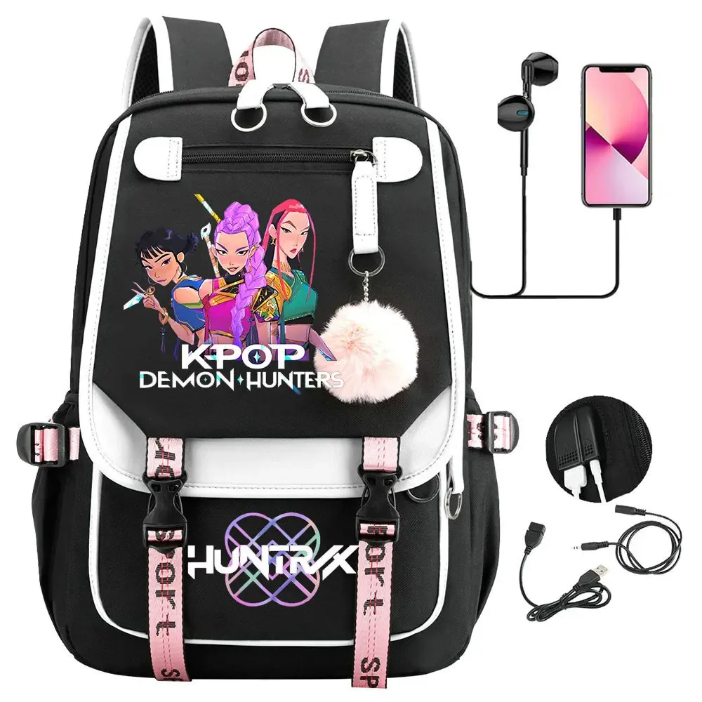 sac à dos kpop demon hunters, noir et rose, grande capacité, pour le quotidien, les voyages en plein air, rangement pratique, cadeaux de vacances