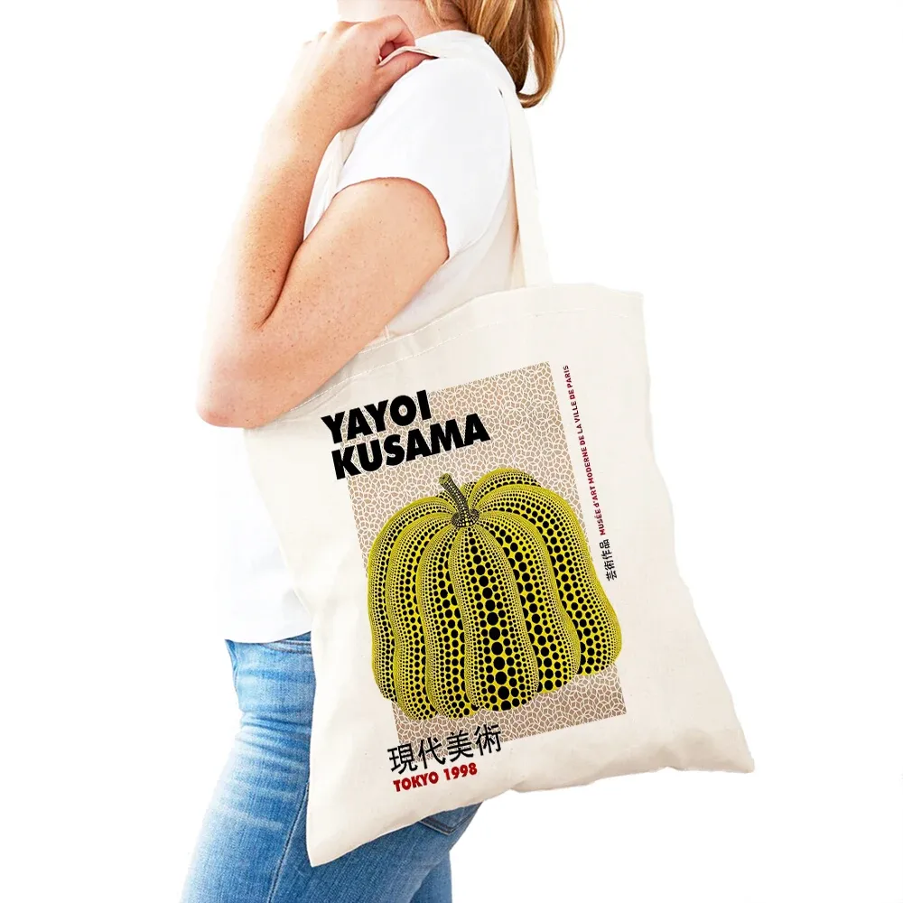 sac à main dot pumpkin lady shop yayoi kusama pour femmes, sacs de shopping à double impression, motif de champ de fleurs, sac fourre-tout pour filles, motif d'œil