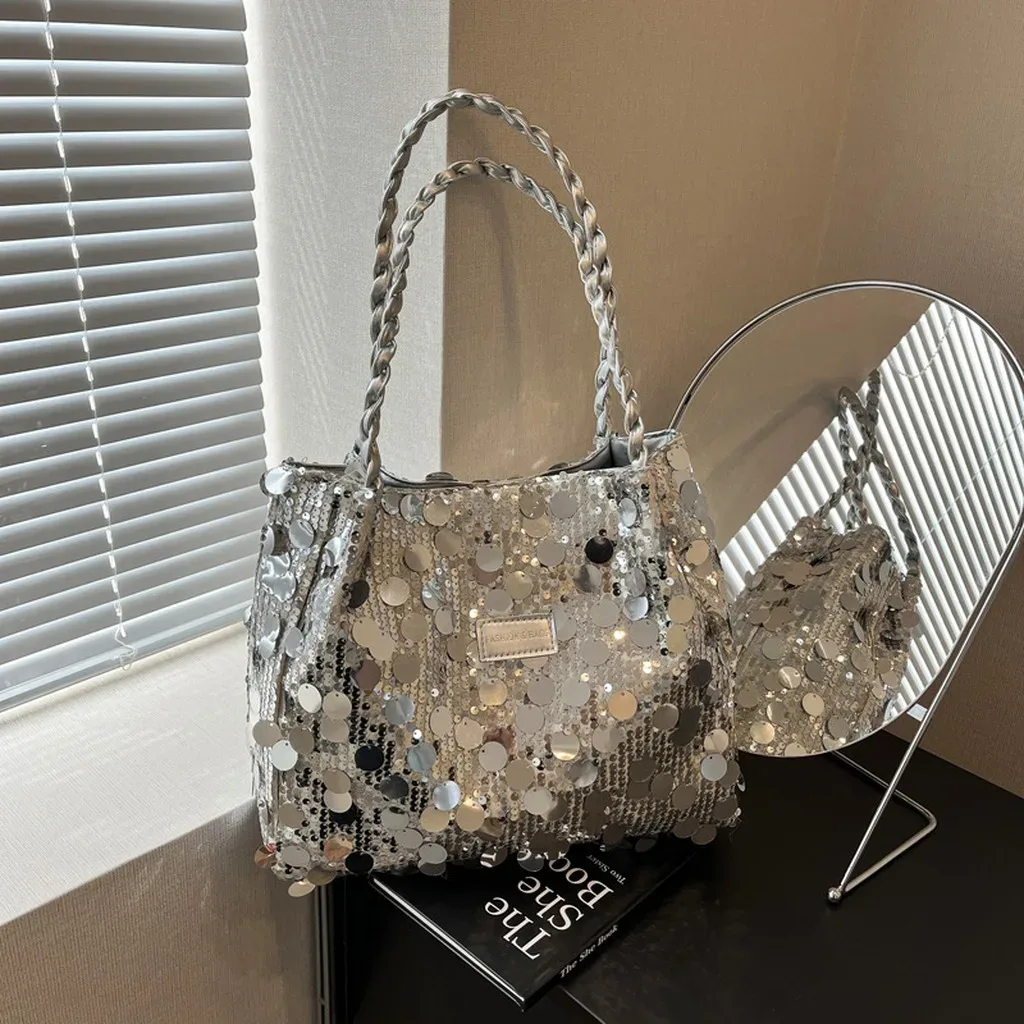 nouveau sac fourre-tout scintillant à paillettes pour femme, sac à bandoulière, sac à main pailleté grande capacité, pochette tendance pour soirées et sorties féminines