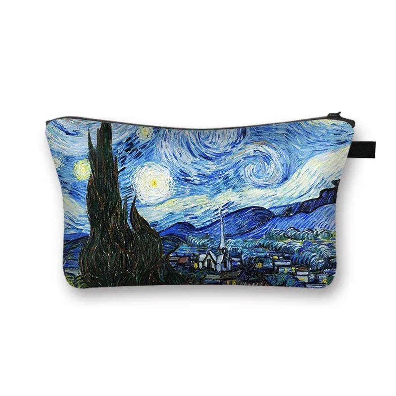 trousse de toilette pour femmes, la grande vague de kanagawa trousse à cosmétiques nuit étoilée sacs mekeup harajuku organisateur cosmétique sac de beauté pour filles