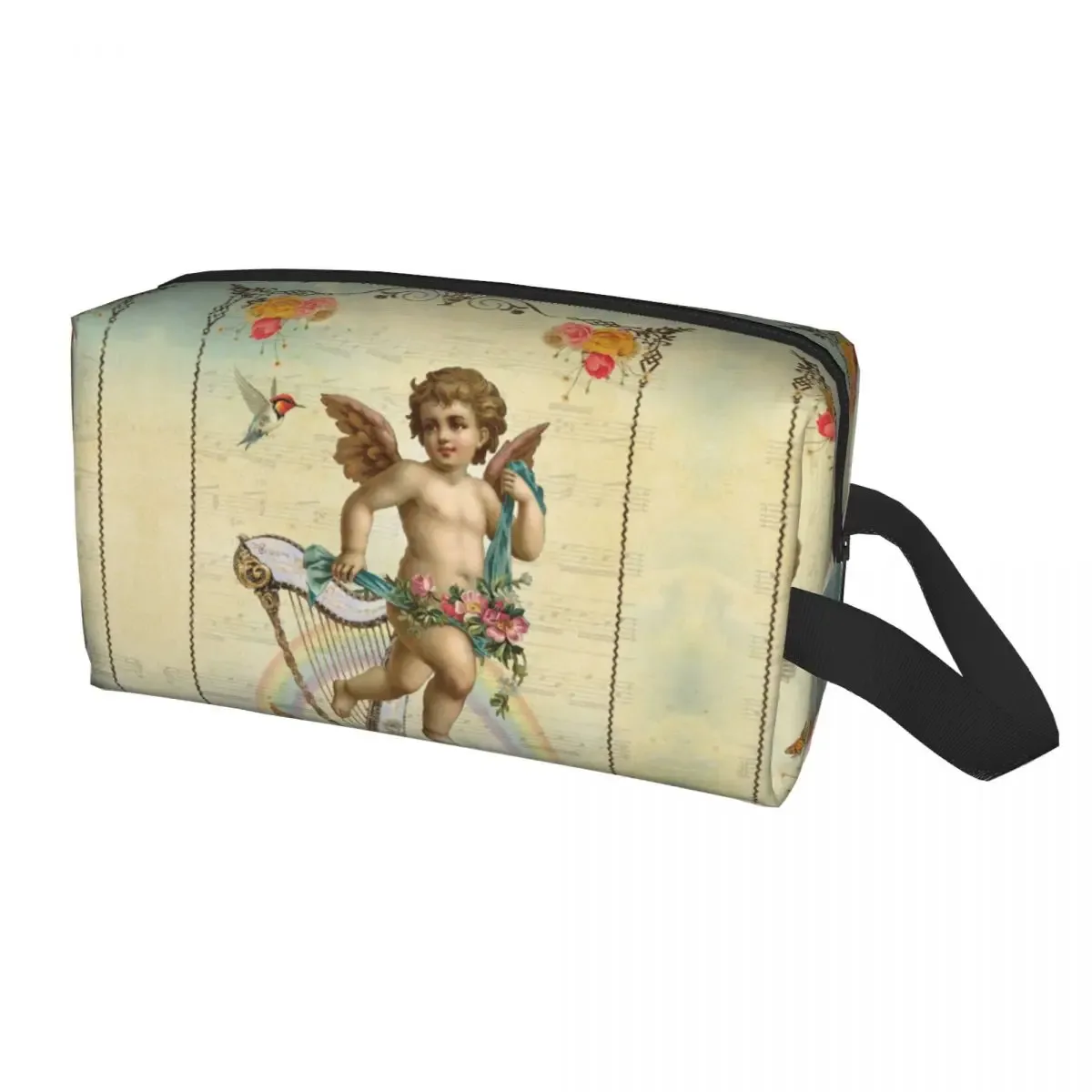sac à cosmétiques de voyage personnalisé pour femmes, rose vintage, ange victorien, trousse de toilette de maquillage, trousse de rangement de beauté