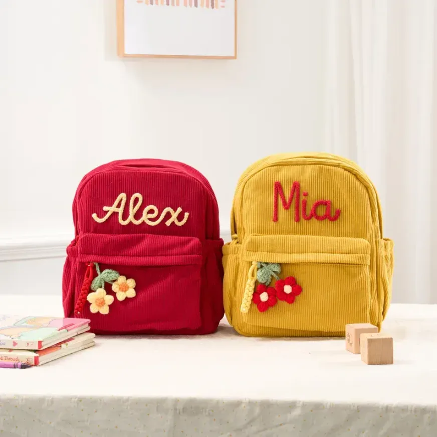 Sac à dos miniature personnalisé pour enfants, sac à dos pour tout-petits en velours côtelé, cadeau pour bébé pour garçons et filles