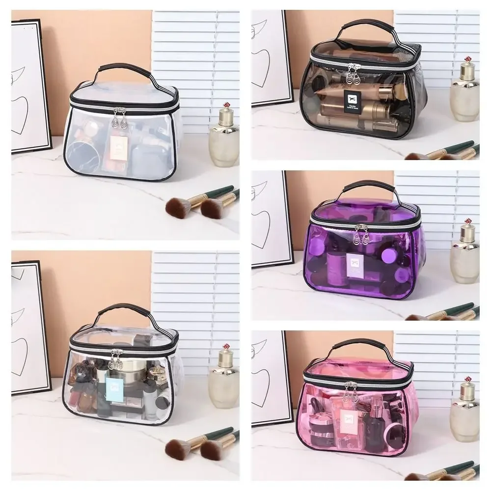 sac à cosmétiques transparent en pvc, trousse de maquillage transparente à main, grande capacité, fermeture éclair, organisateur de rangement de toilette pour femmes