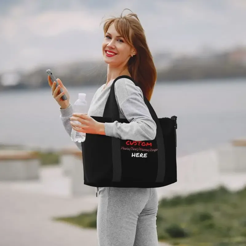 personnalisez votre conception texte photo impression sacs de sport personnalisé durable week-end sac de nuit pour femmes hommes voyage sac de bagage