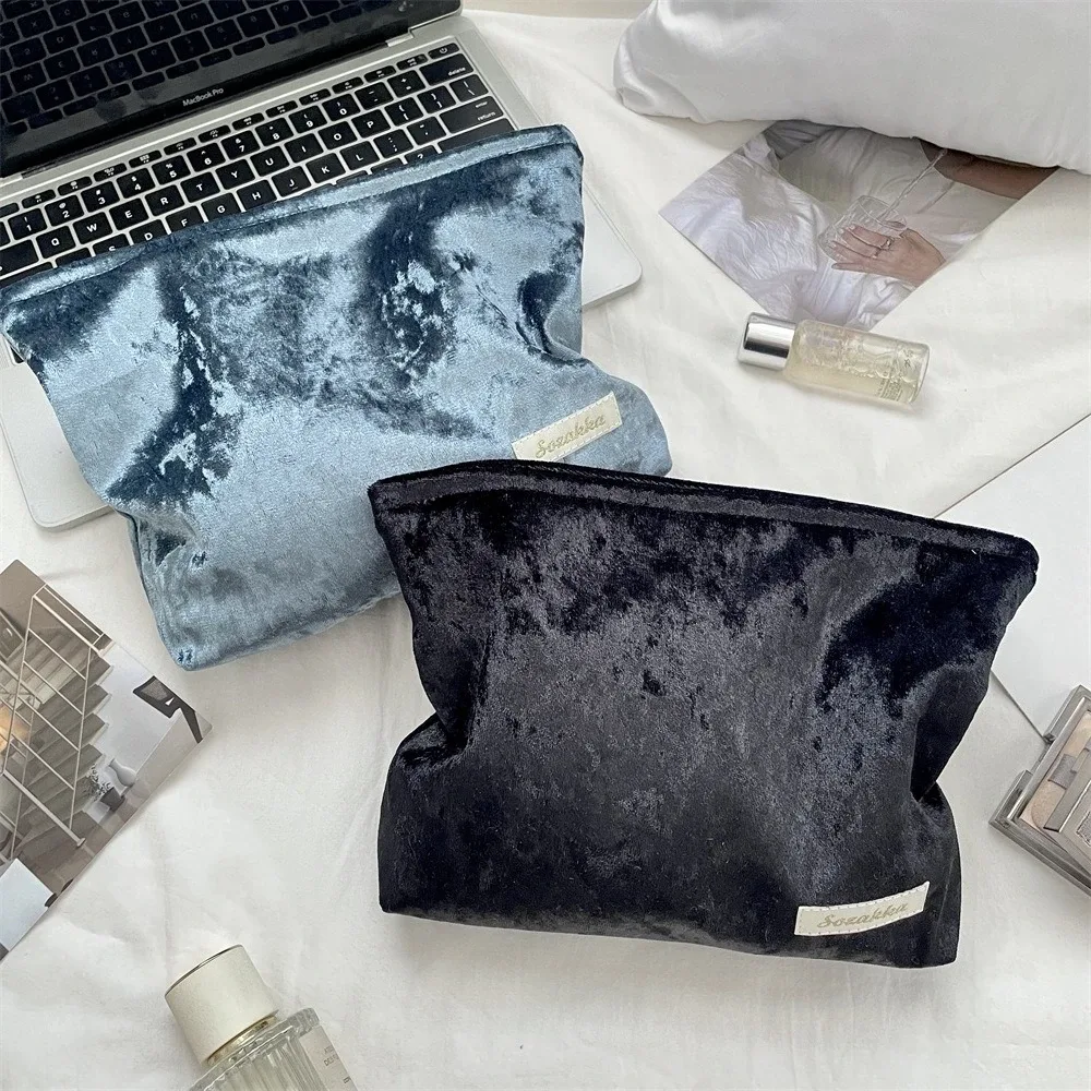 sac à cosmétiques en velours de grande capacité pour femmes, organisateur de produits de toilette, sac de maquillage à fermeture éclair, pochette de voyage, sac de rangement de cosmétiques pour filles