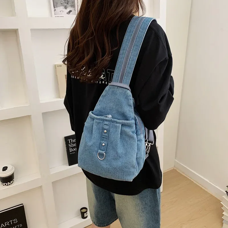 nouveau sac à dos en jean lavable tendance, sac à bandoulière décontracté multifonctionnel, sac de transport polyvalent et élégant