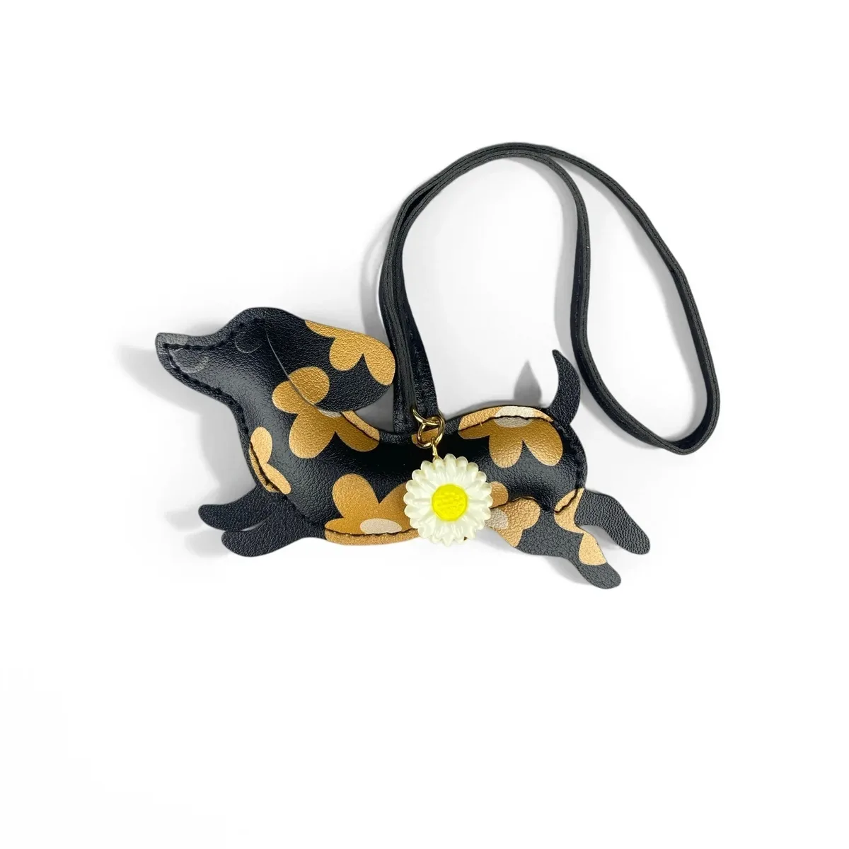 porte-clés teckel en similicuir, breloque pour sac en forme de chiot avec fleur de marguerite - accessoires pour sac à main et sac à dos, cadeau pour les amoureux des chiens