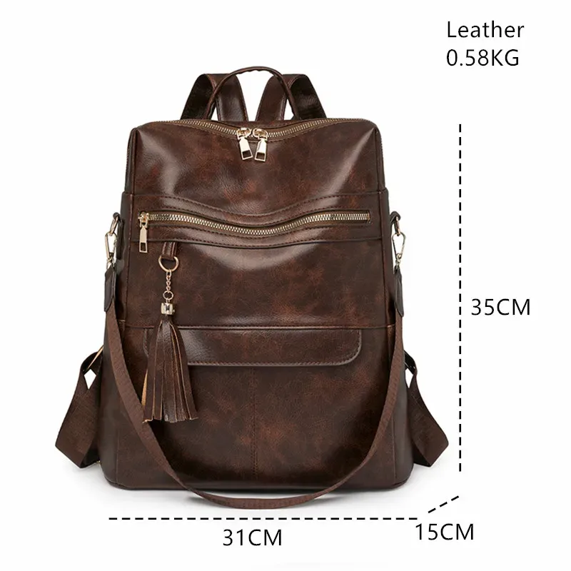 mode gland décoration femmes sac à dos célèbre marque rétro en cuir pu voyage sac à dos dames grande capacité sac à bandoulière