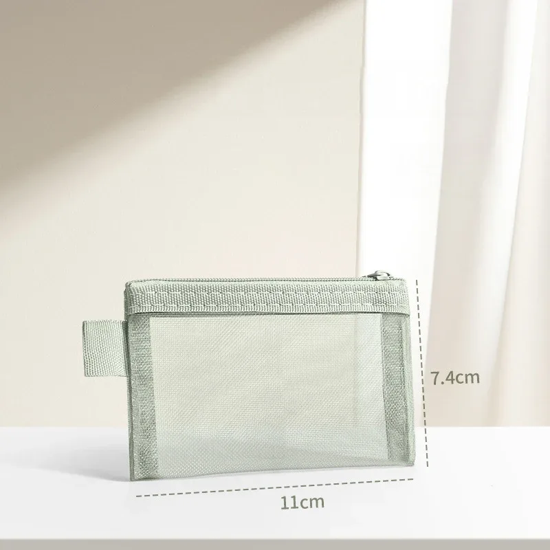 1 pièce nouvelle mini pochette de rangement portable en maille carrée avec fermeture éclair, porte-monnaie de voyage