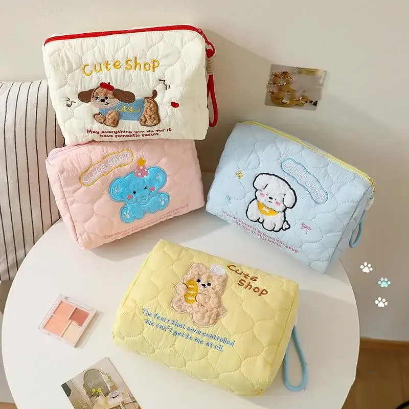 sac de rangement de voyage, sac de rangement pour femme avec motif de chien de dessin animé, trousse de maquillage de grande capacité, trousse de maquillage portable multifonctionnelle