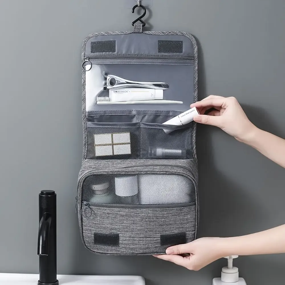 Trousse de toilette pliable, organisateur, sac de rangement suspendu, trousse de maquillage de salle de bain, étui de voyage, séparation sèche et humide, sac de lavage cosmétique