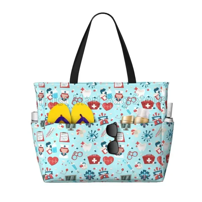 sac fourre-tout de plage médical personnalisé pour femmes, médecin, infirmière, extra large, salle de sport, sacs à main de voyage, sacs à provisions