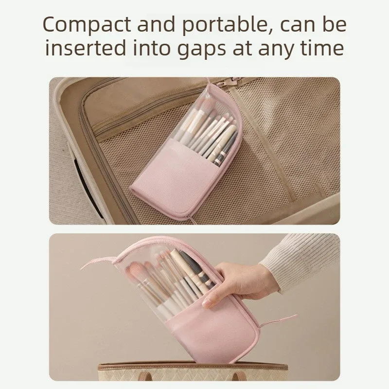 pochette de maquillage verticale mignonne, trousse de toilette de voyage en pvc imperméable, sac de maquillage portable, pochette de rangement pour pinceaux de maquillage et brosses à dents
