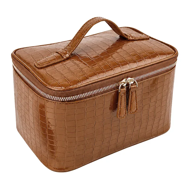 trousse de maquillage en cuir pu pour femme, grande capacité, boîte de voyage portable, organisateur de toilette à fermeture éclair, sac de rangement étanche