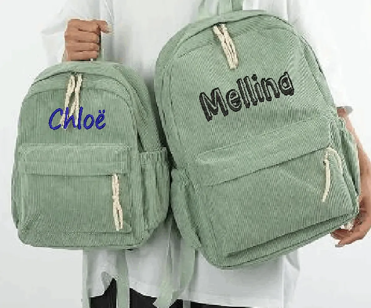 cartable personnalisé 2025 nouvelle mode velours côtelé fermeture éclair lisse nom unique personnalisé grande capacité sac à dos de voyage sac à dos de randonnée