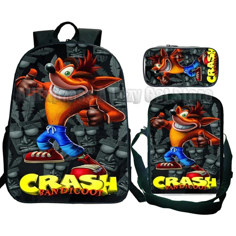 sac à dos crash bandicoot on the run 3 pièces pour élèves du primaire et du secondaire, sac à dos de dessin animé avec sac à bandoulière mochila