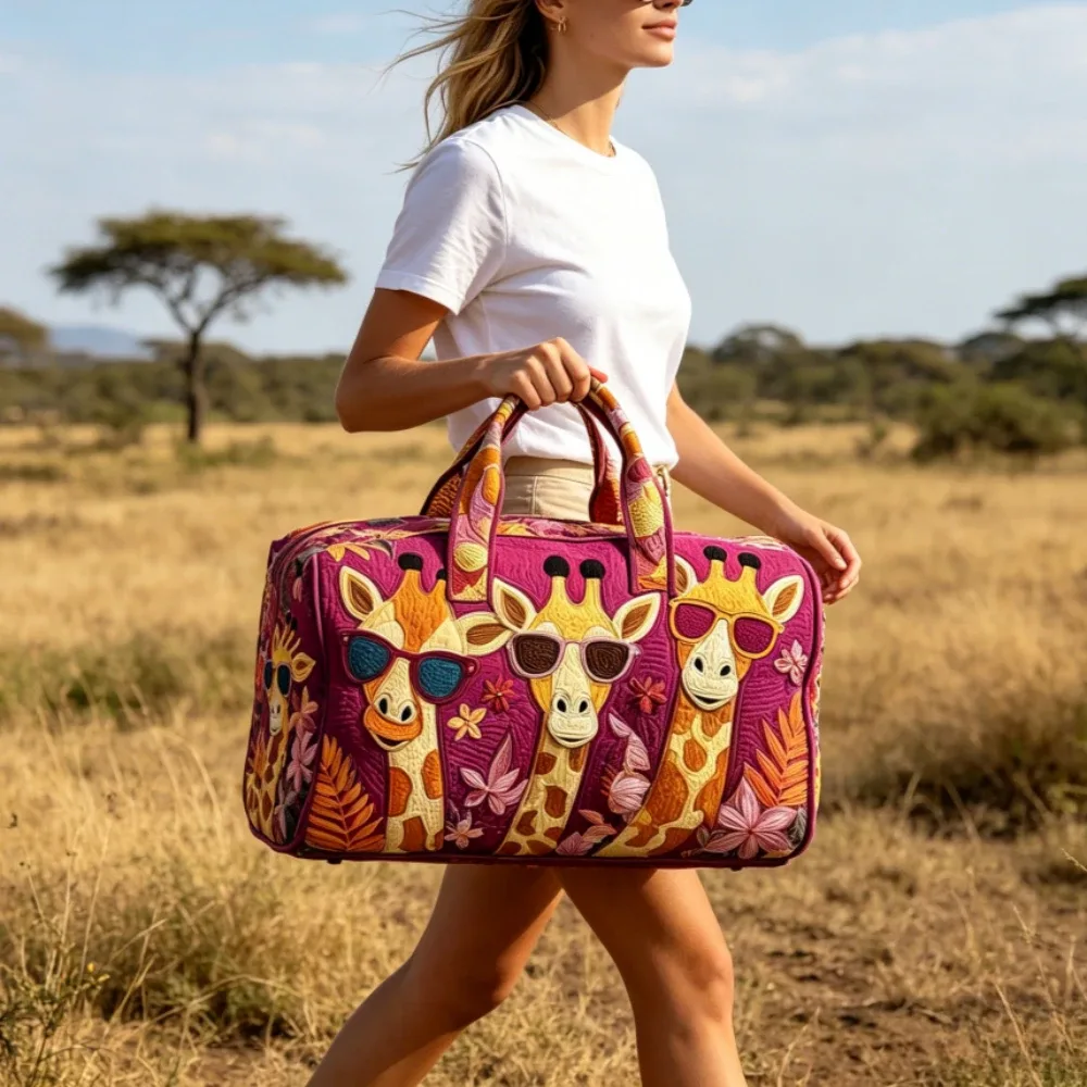 Sac de voyage matelassé, sac de week-end, imprimé girafe 3D, bagage à motif animal africain, sac à main pour les vacances, la plage, le camping
