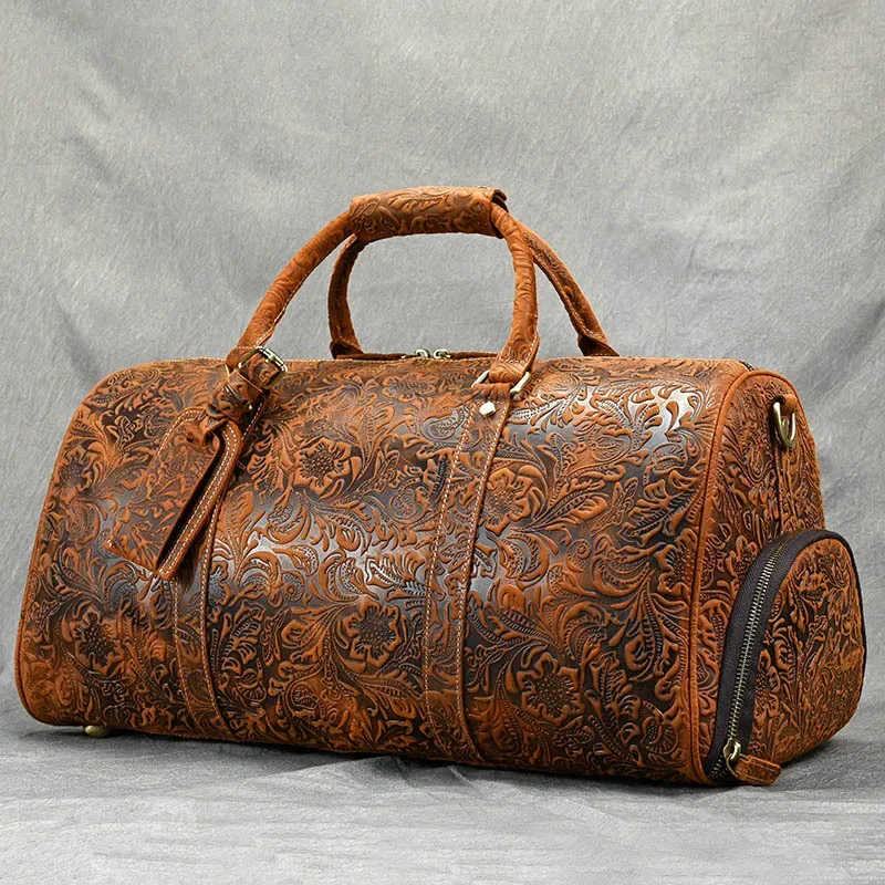 nouveau sac à main vintage en cuir crazy horse, sac de voyage et de sport 20 pouces avec compartiment à chaussures