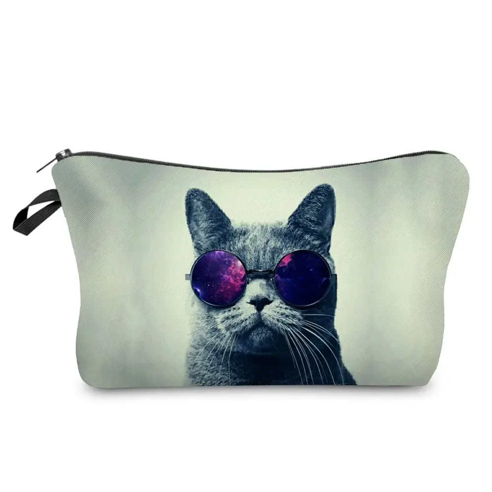 trousse à cosmétiques avec imprimé chat animal de dessin animé 3d pour femme, mini trousse de maquillage décontractée, étui à crayons personnalisé, extérieur, plage, voyage, mignon