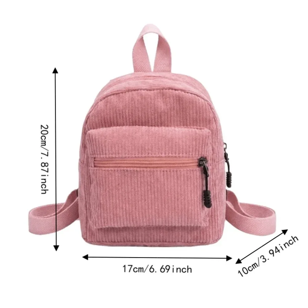 mini sac à dos en velours côtelé de couleur unie, léger, avec fermeture éclair, double bandoulière, portable, multi-poches, sac à dos de jour, décontracté, pour voyage
