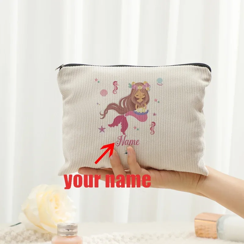 personnalisable avec nom sirène mignon arc-en-ciel nuages pastel dinosaure trousse de maquillage de toilette pour garçon filles enfants amis cadeaux