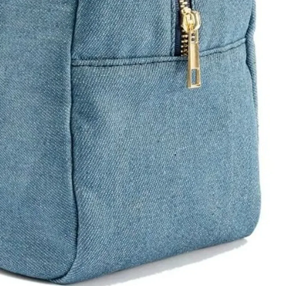 pochette cosmétique en denim bleu avec fermeture éclair, 4 tailles, sac de rangement vintage pour voyage, organisateur de papeterie de couleur unie, trousse de maquillage pour femmes