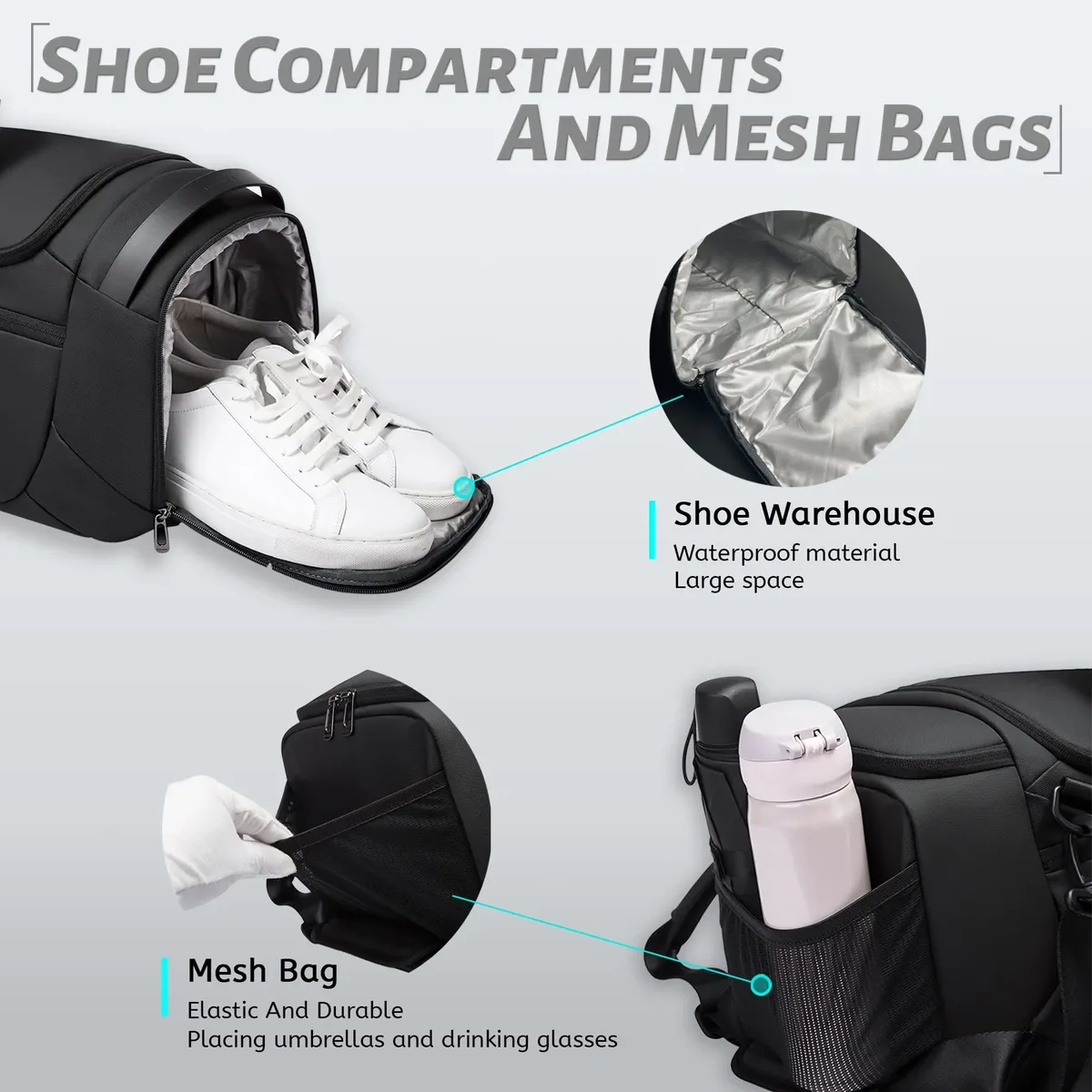bange – sacs polochons de sport imperméables avec compartiment à chaussures, sac de sport de 21 pouces pour hommes avec compartiment humide et sec, sacs de voyage