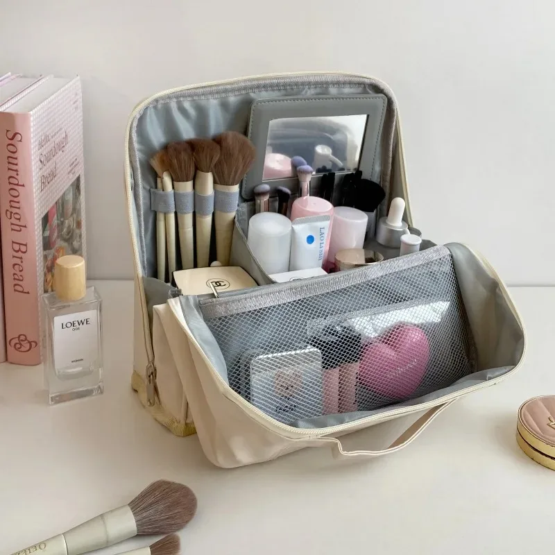 sac de rangement pour articles de toilette, grande capacité, en pu, étanche, à porter à la main, organisateur de cosmétiques, accessoire de beauté pour femmes, pour voyage