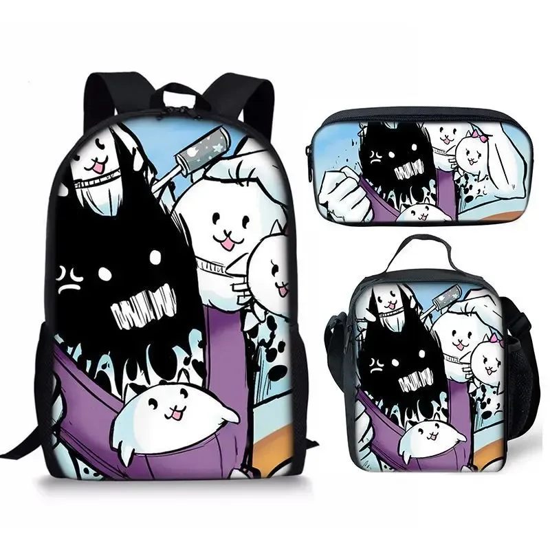 the battle cats – ensemble de trois pièces, sac à dos pour étudiant, sac à stylos, sac de repas, ensemble de trois pièces