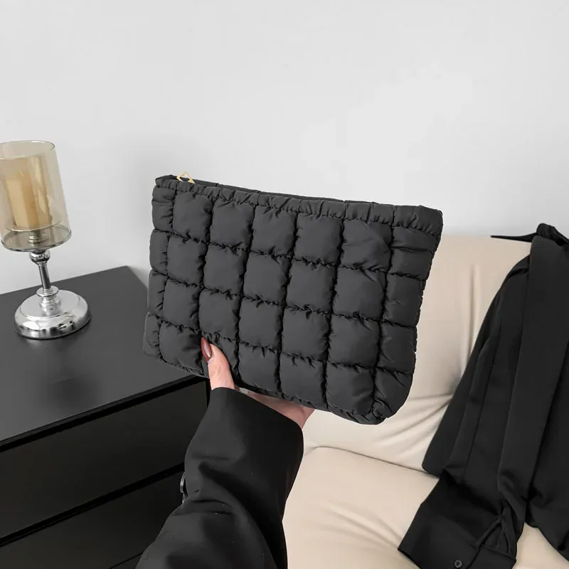 sac à cosmétiques matelassé carré pour femmes, pochette de rangement de maquillage portable, simple fille rouge à lèvres organisateur de toilette petit sac à main