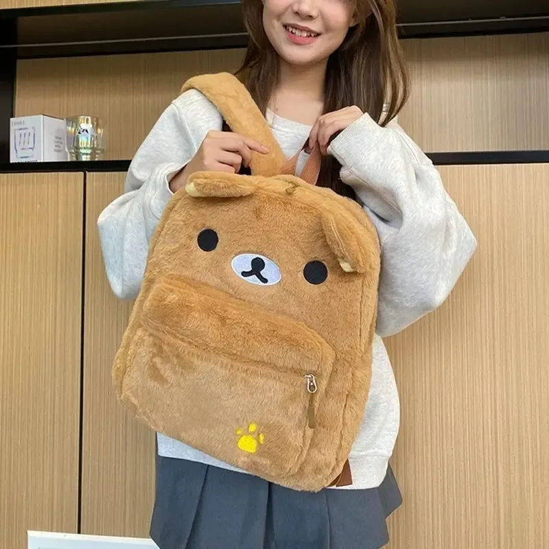 kawaii anime rilakkuma ours sac à dos en peluche broderie conception sacs pour femmes mignon grande capacité sacs à dos femmes sac à dos