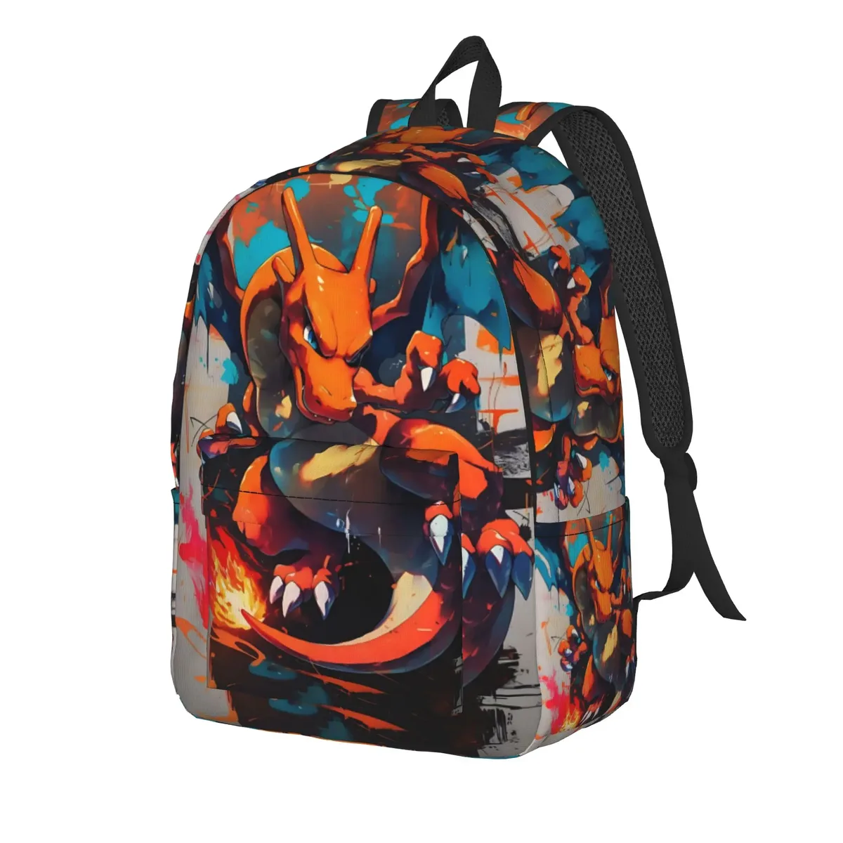 sac à dos à thème pokemon charizard fire blast, design harajuku, pour le travail et le bureau, fermeture à glissière