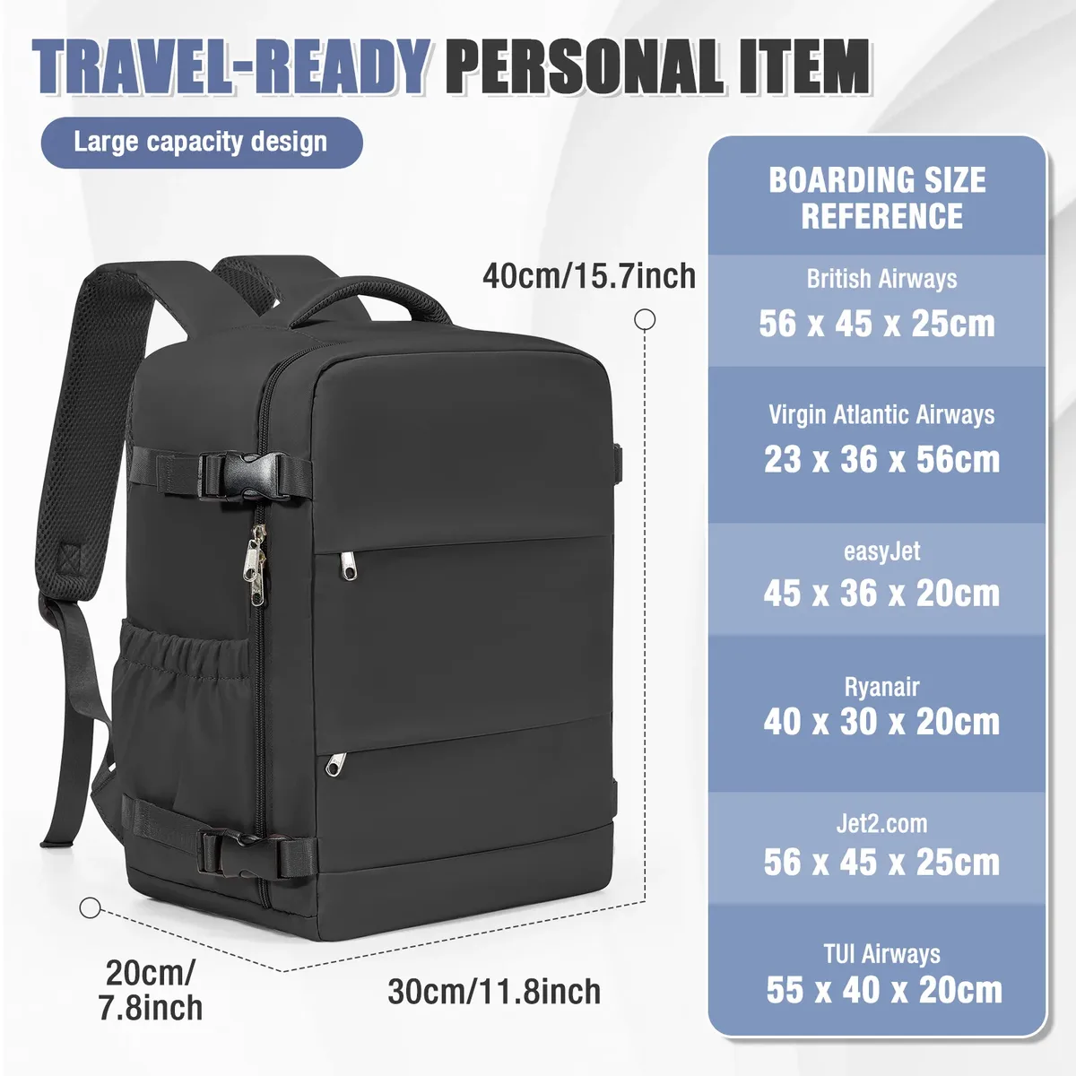 sac à dos sous vide ryanair 40x30x20, sac à dos de voyage pour courtes distances, sac de cabine wizair pour ordinateur portable 15.6 pouces, sac à dos de loisirs pour hommes