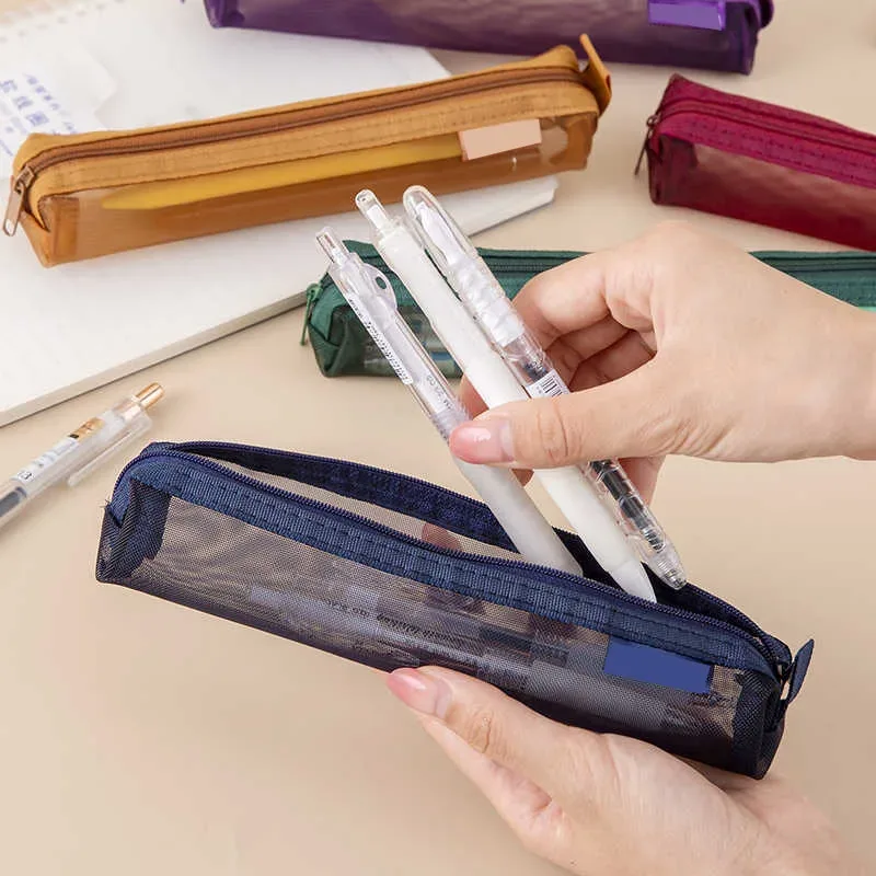 Mech – trousse de rangement pour pinceaux longs, 1 pièce, trousse de maquillage pour femmes et filles, trousse à cosmétiques transparente à fermeture éclair, trousse à crayons Simple pour étudiants