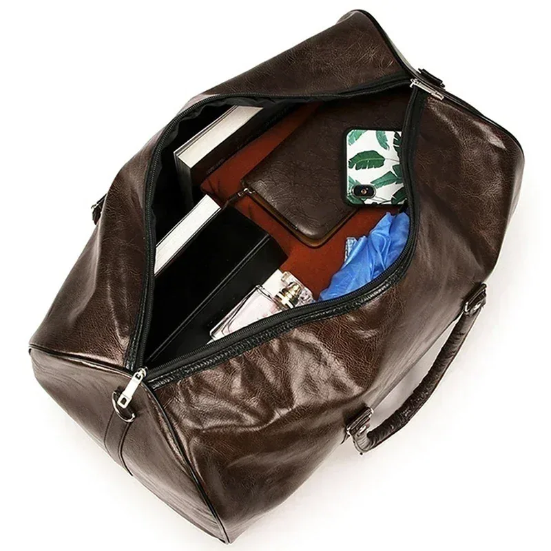 grand sac de voyage en cuir pu pour homme, grand sac de sport indépendant, sacs à main de fitness, bagage initié, noir, mode fermeture éclair, 2024