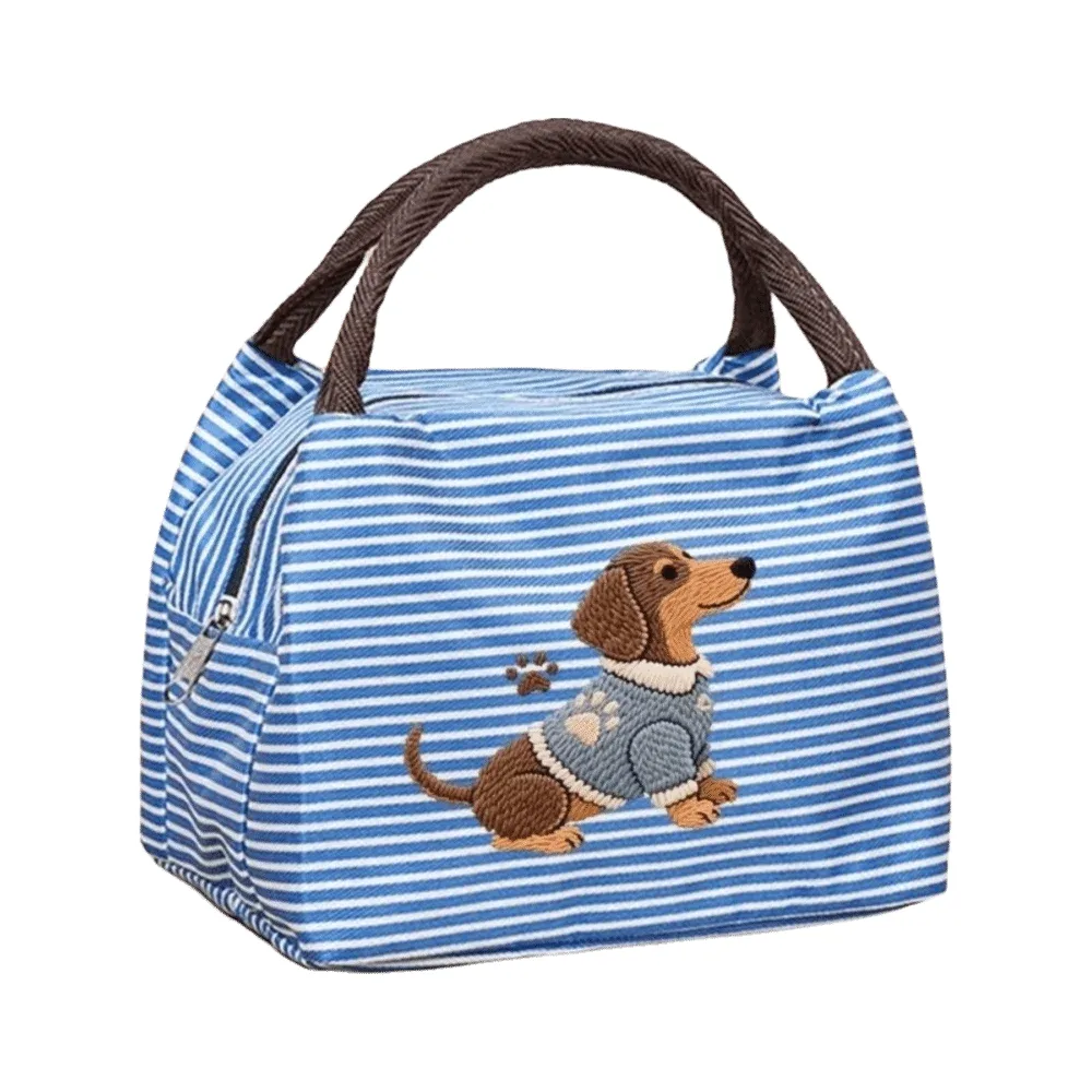 sac isotherme à déjeuner exquis avec broderie de chiot, sac fourre-tout isolé à rayures, sac portable pour aliments, idéal pour l'école