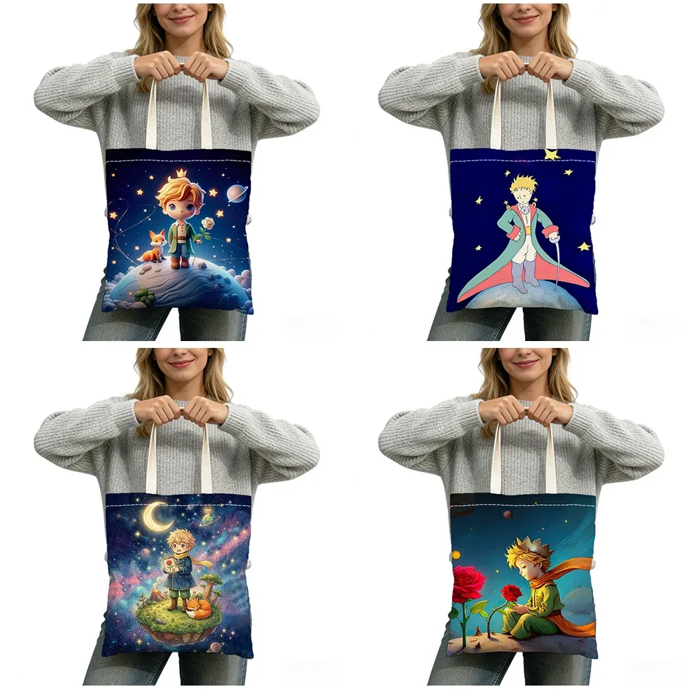 sac fourre-tout imprimé double face sans fermeture éclair, star boy cute fox cosmic rose, 40x45 cm, sac à bandoulière pour usage quotidien, shopping, apprentissage, extérieur