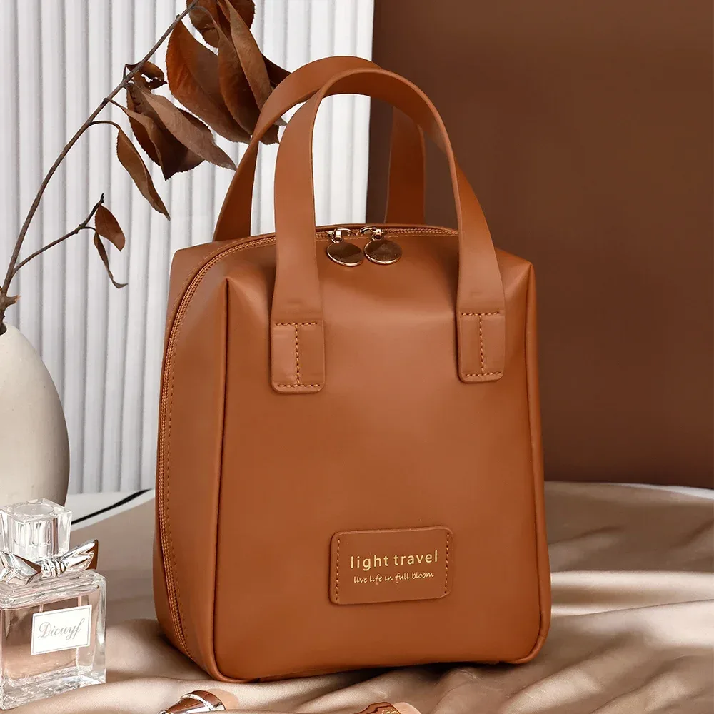 trousse de maquillage portable en cuir pu pour femme, sac de rangement cosmétique étanche, sac de lavage de voyage, grande capacité, coque tendance, 2 pièces