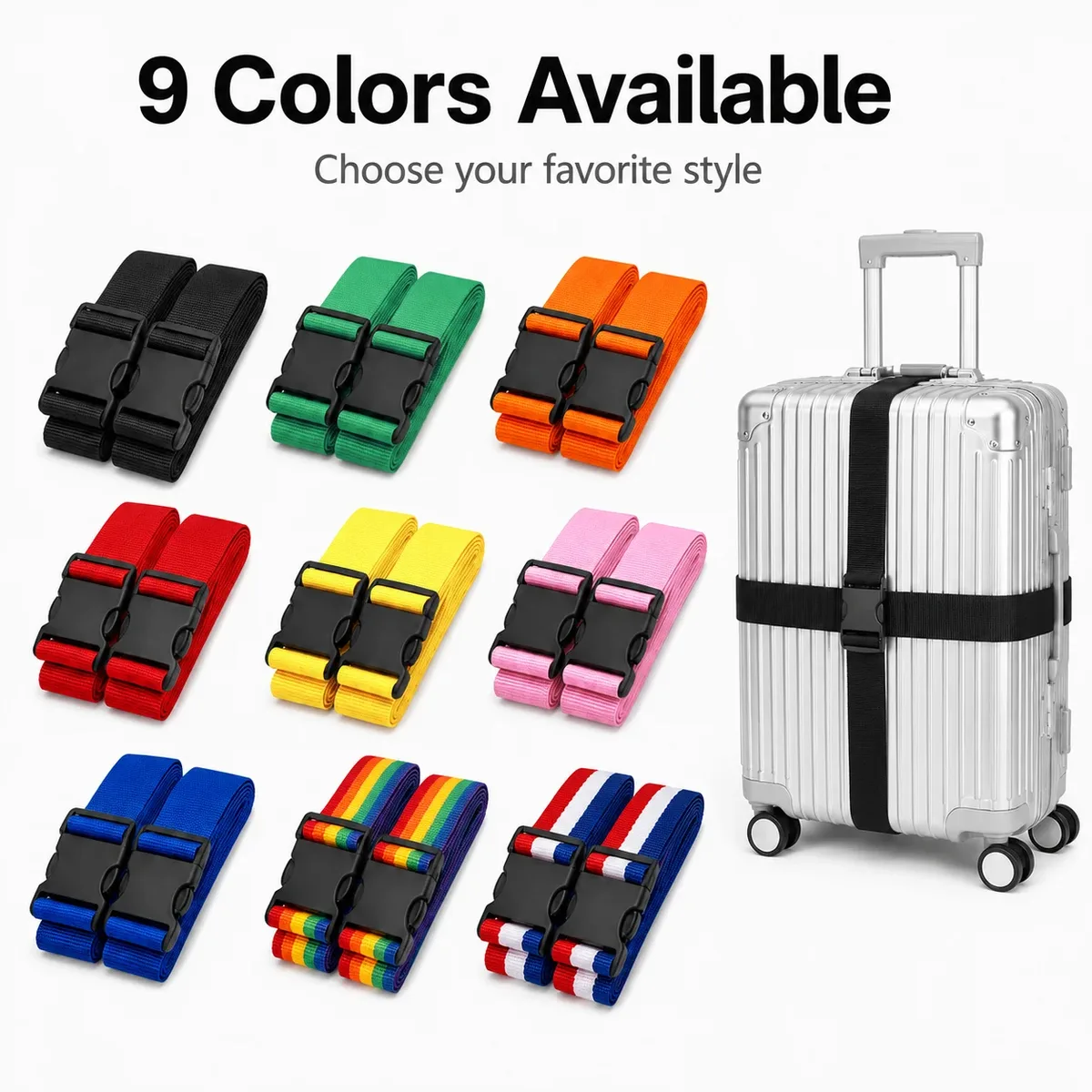Sangles de bagages droites en polyester, 2 pièces, avec boucle de déverrouillage réglable, accessoire de voyage unisexe