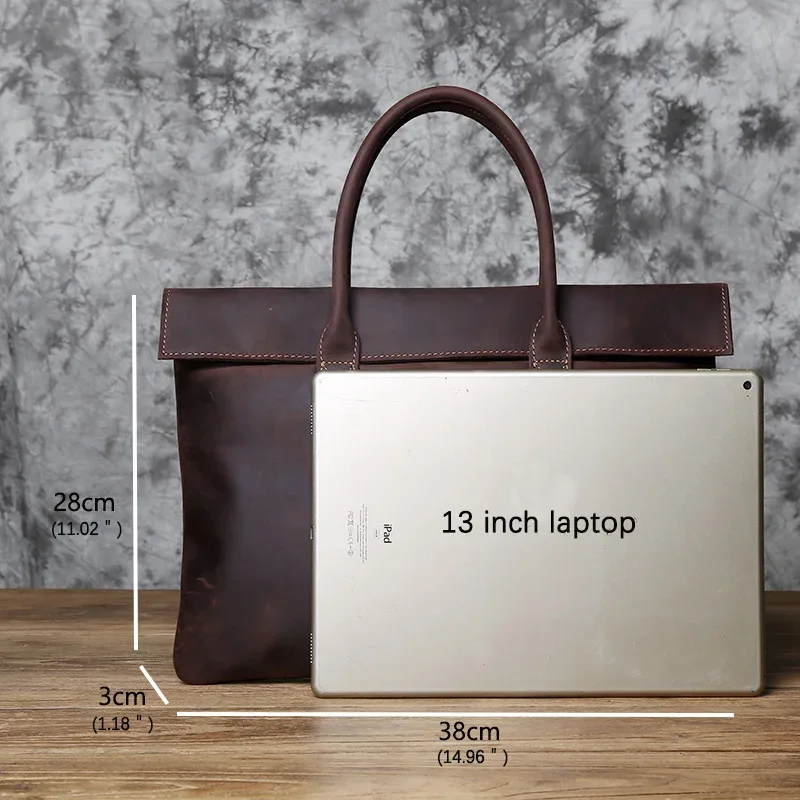 nzpj – mallette rétro en cuir pour hommes, sac à main décontracté, couche supérieure en peau de vache, sac d'affaires pour tablette, pochette fine pour ordinateur portable 16 pouces