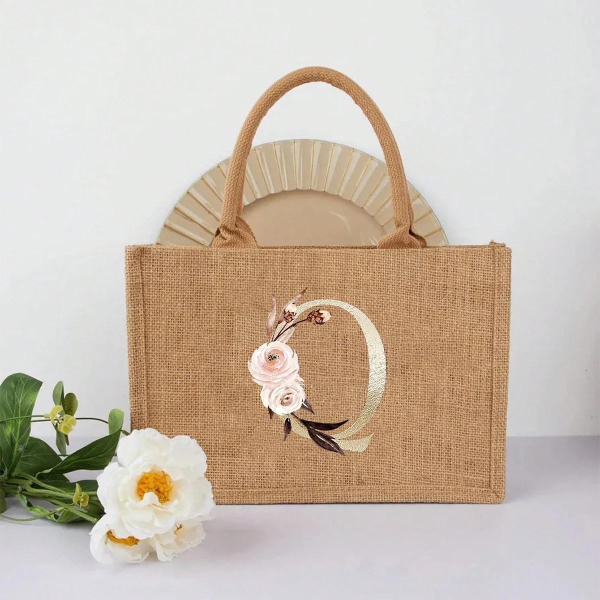 nouveau sac à main élégant en lin à motif lettres dorées, sac à main portable multifonctionnel, sac en lin, sac à main simple grande capacité, sac de rangement décontracté portable, sac de courses multifonctionnel, nouveau design, grande capacité, parfait pour le shopping