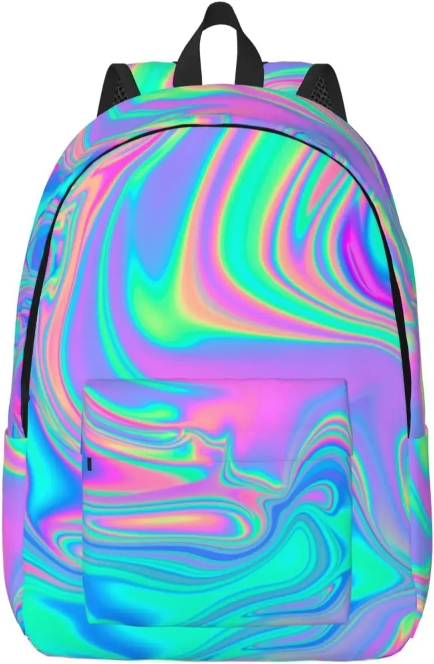 sac à dos en toile pour homme et femme, léger, décontracté, irisé, marbré, holographique, bergame, sac pour ordinateur portable, voyage, extérieur