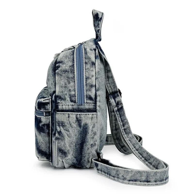 sacs à dos en denim délavé pour femmes, petits sacs de loisirs ou de voyage, style preppy, petits sacs à dos en toile, sacs de livre grill, mode